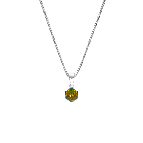 Rainbow Silver Crimson Crystal Pendant with Box Chain