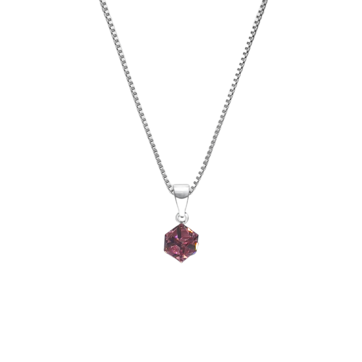 Purple Silver Crimson Crystal Pendant with Box Chain