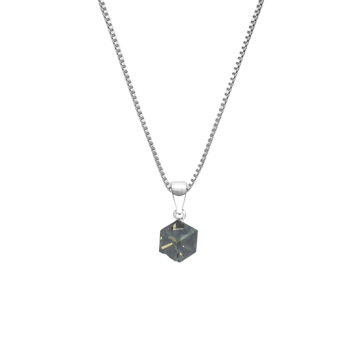 Grey Silver Crimson Crystal Pendant with Box Chain