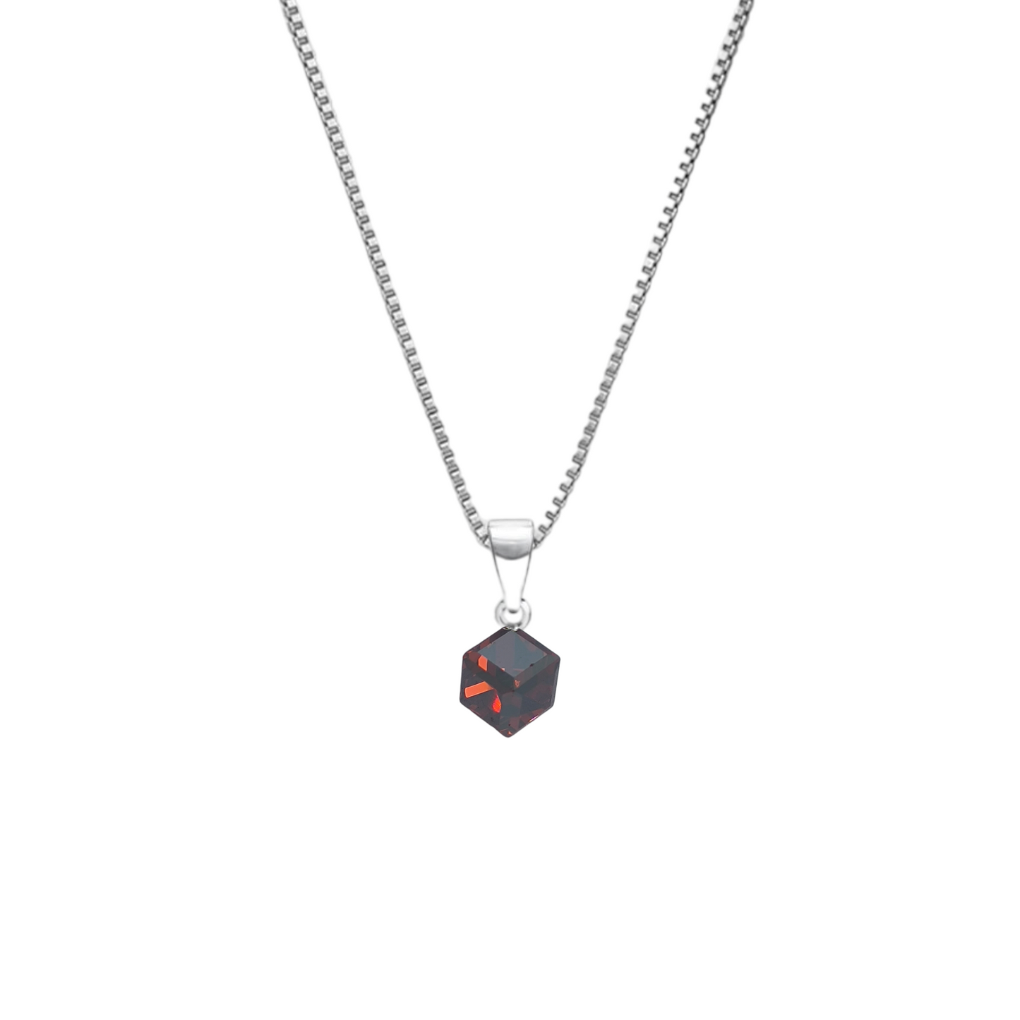 Mehroon Silver Crimson Crystal Pendant with Box Chain