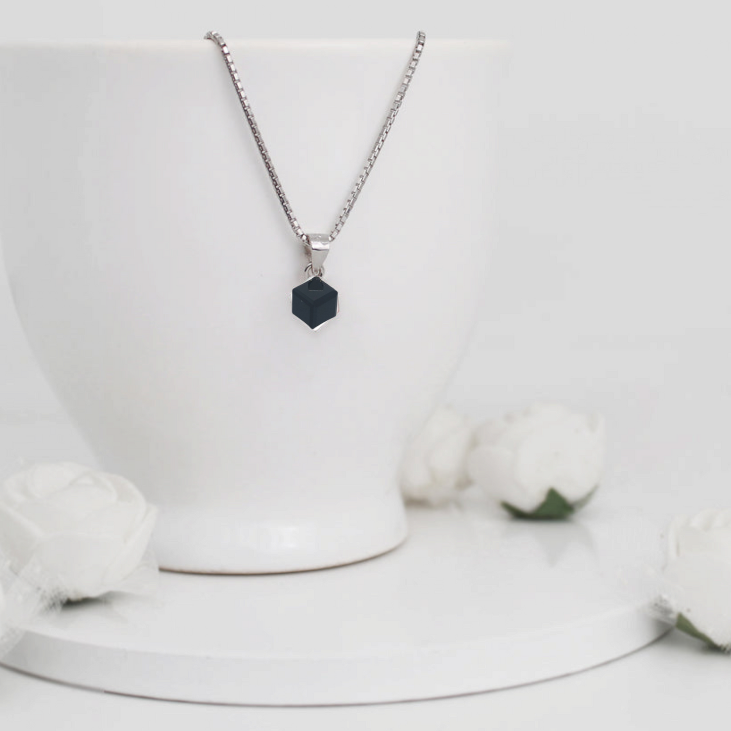 Black Silver Crimson Crystal Pendant with Box Chain