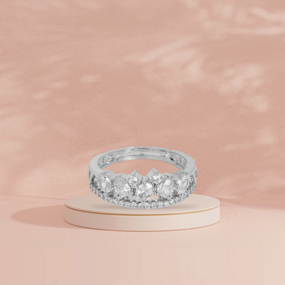 925 Silver Ring with a Luxurious Crown Setting and Oval Stones
