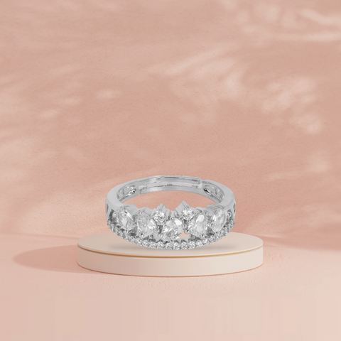 925 Silver Ring with a Luxurious Crown Setting and Oval Stones