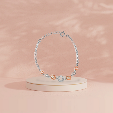 Dazzling Duo tone  925 Silver Bracelet with Rose Gold Elements