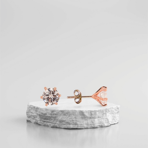 Elegant 925 Silver rose gold plated Solitaire Stud Earrings