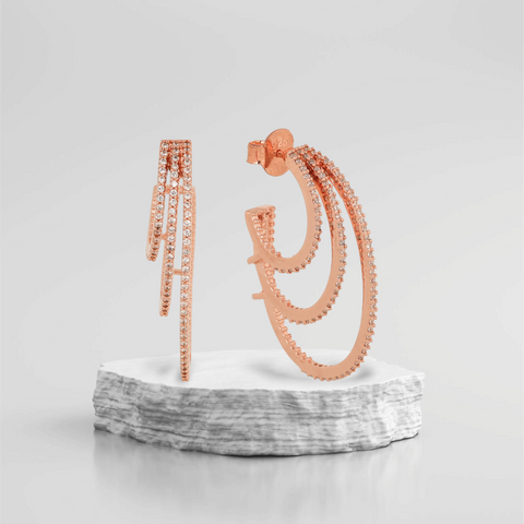 Elegant Curve: 925 Silver rose gold plated Earrings with a Graceful Three-Line Design