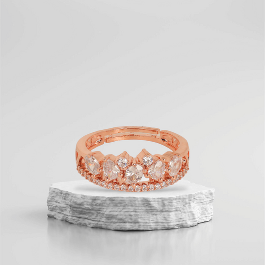 Regal Elegance 925 Silver Queen’s Crown Ring with Sparkling Stones with rose gold plated