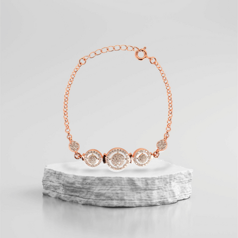 Rose Gold Radiance 925 Silver Bracelet with Three Circular Charms