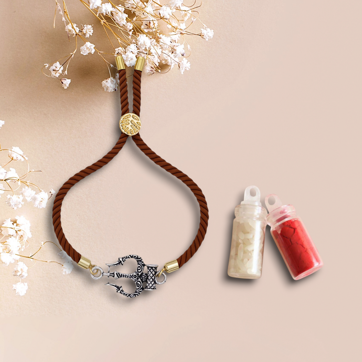 925 Silver trishul rakhi with adjustable band