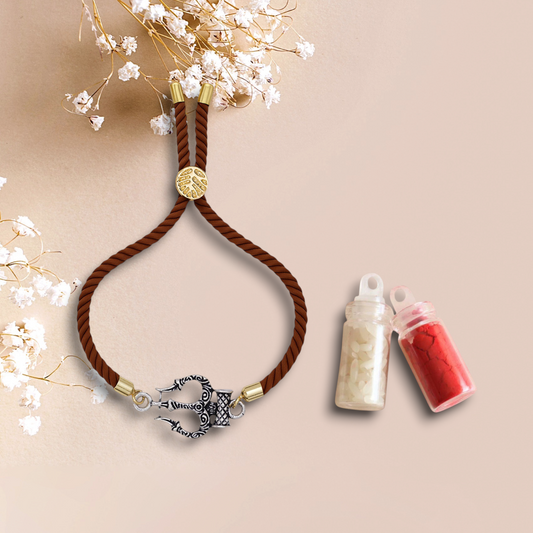925 Silver trishul rakhi with adjustable band