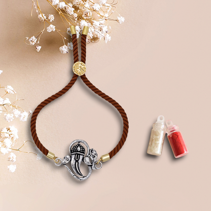 925 Silver om ganesha rakhi with band