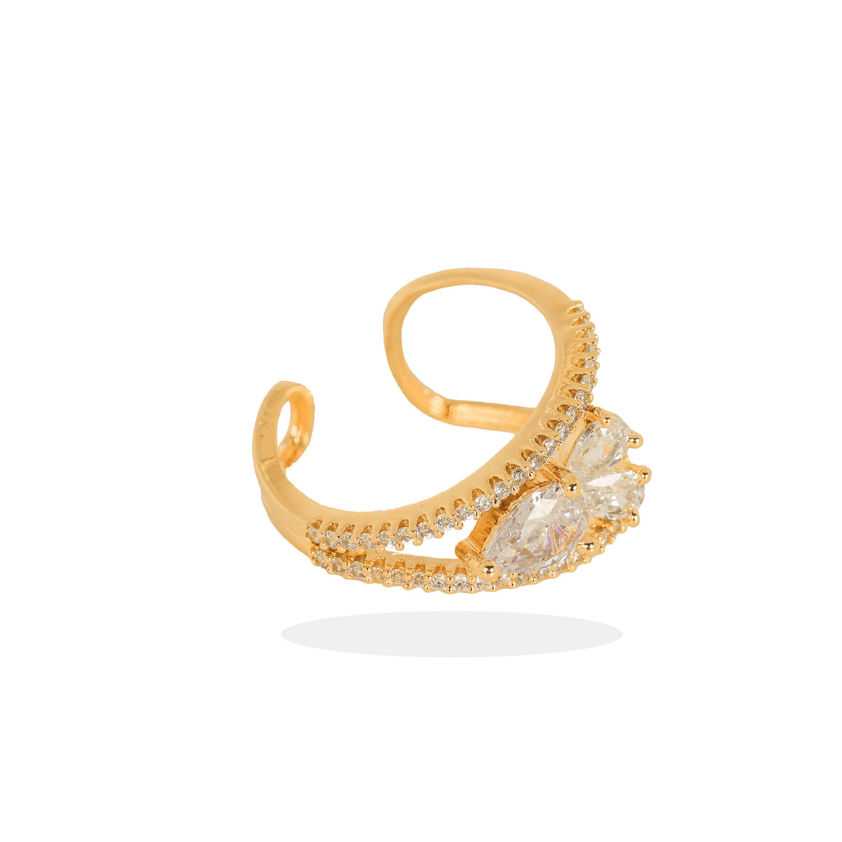 Modern Style 925 Silver Ring with a Sleek Band and a Dazzling Cluster of Stones in gold