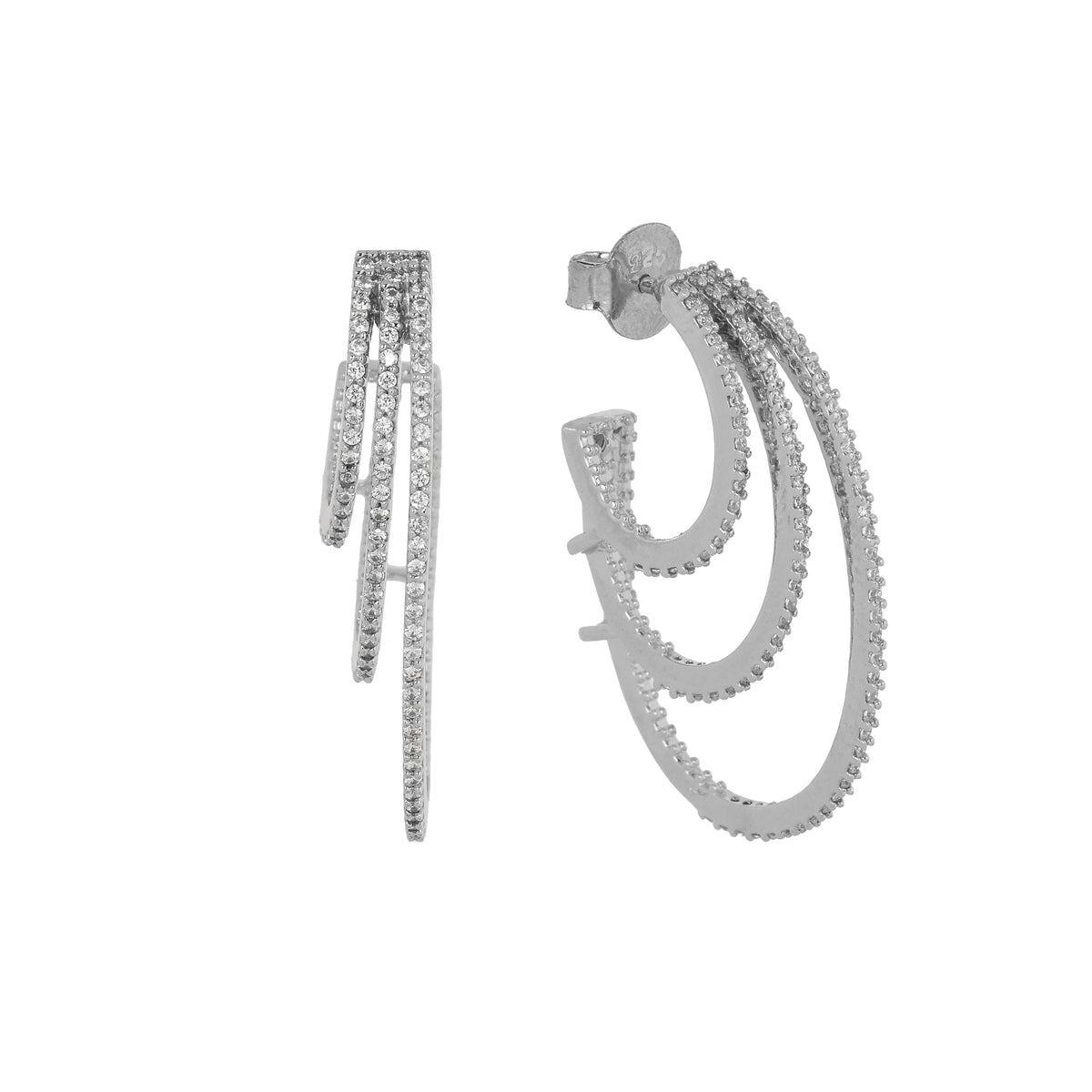 Triple Sparkle: 925 Silver Earrings with Three Dazzling Lines