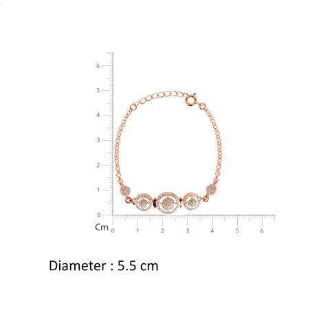 Rose Gold Radiance 925 Silver Bracelet with Three Circular Charms