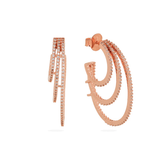 Elegant Curve: 925 Silver rose gold plated Earrings with a Graceful Three-Line Design