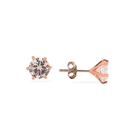 Elegant 925 Silver rose gold plated Solitaire Stud Earrings