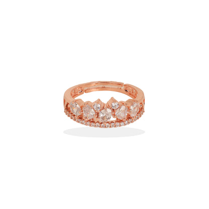 Regal Elegance 925 Silver Queen’s Crown Ring with Sparkling Stones with rose gold plated