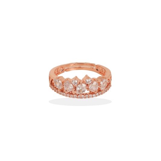 Regal Elegance 925 Silver Queen’s Crown Ring with Sparkling Stones with rose gold plated