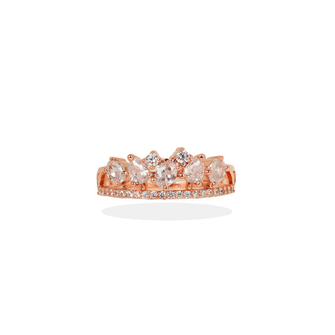 Regal Elegance 925 Silver Queen’s Crown Ring with Sparkling Stones with rose gold plated