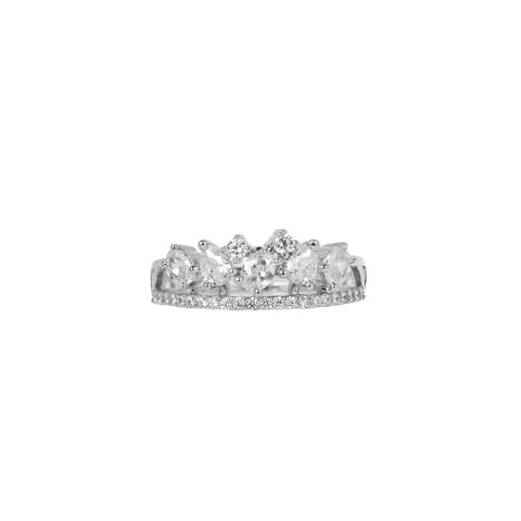 925 Silver Ring with a Luxurious Crown Setting and Oval Stones