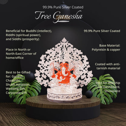 Silver Coated Tree Ganesha Idol