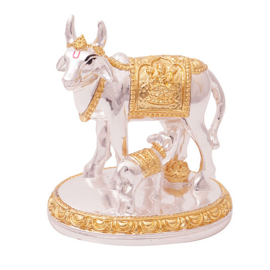 GOLD AND SILVER COATED KAMADHENU/COW IDOL