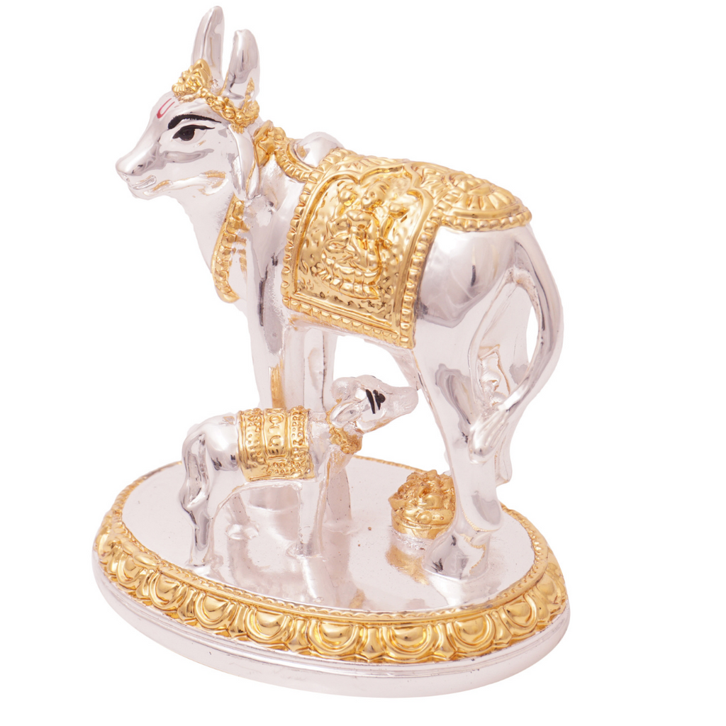 GOLD AND SILVER COATED KAMADHENU/COW IDOL