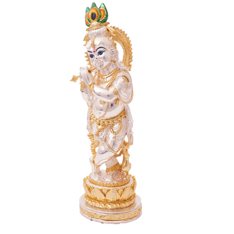 Gold & Silver Coated Lord Krishna Murti with flute