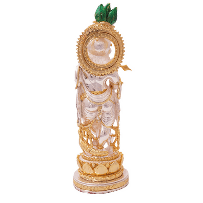 Gold & Silver Coated Lord Krishna Murti with flute