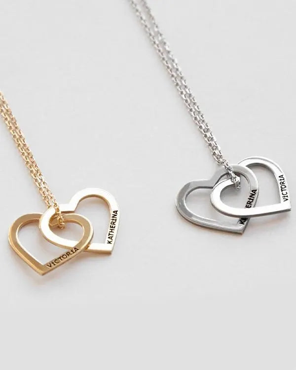 DOUBLE HEART COUPLE NAME ENGRAVED NECKLACE