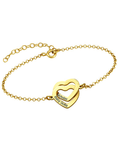 PERSONALISED TWIN HEART NAME ENGRAVED BRACELET