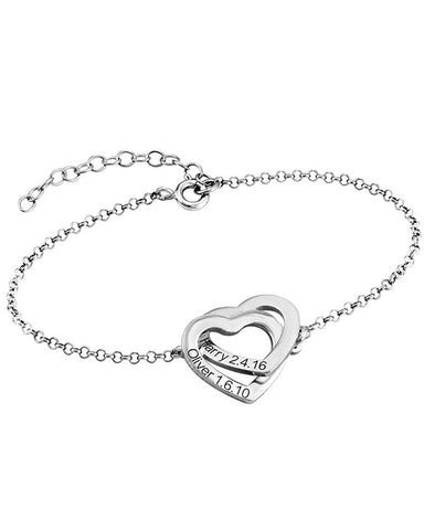 PERSONALISED TWIN HEART NAME ENGRAVED BRACELET