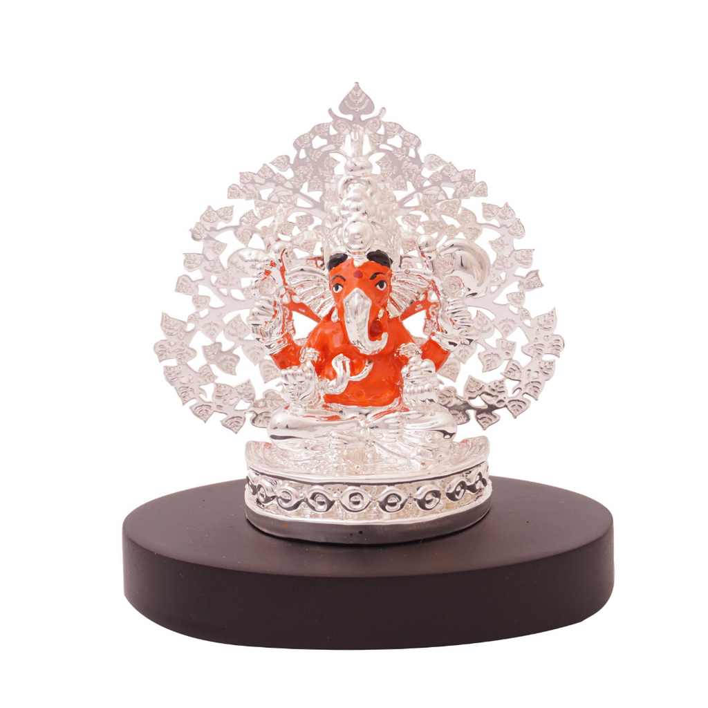 Silver Coated Tree Ganesha Idol
