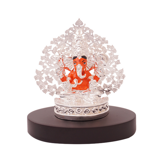 Silver Coated Tree Ganesha Idol