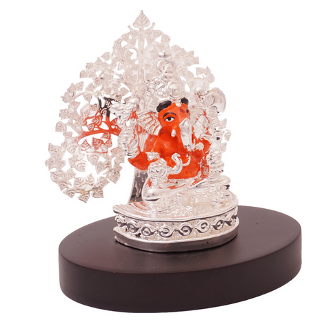 Silver Coated Tree Ganesha Idol