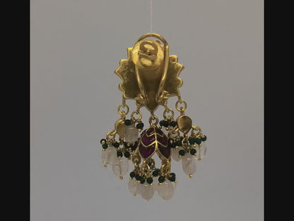 925 SILVER KUNDAN JUMKI STUDDED WITH RUBY EMERALD