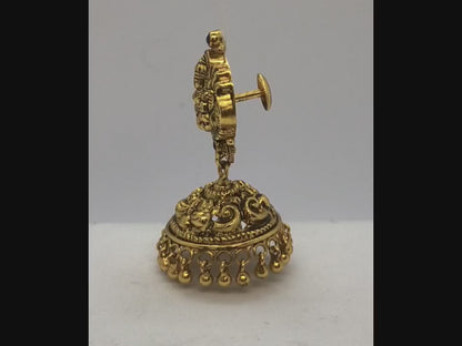 925 SILVER ANTIQUE LAXMI PLAIN GOLD DESIGN JUMKI