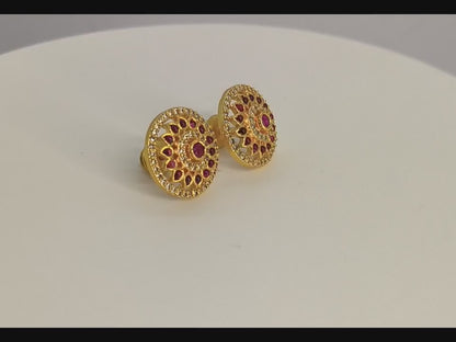 925 SILVER ANTIQUE AD RUBY ROUND STUD