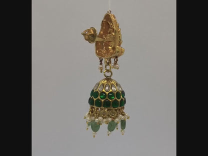 925 SILVER ANTIQUE JUMKI STUDED WITH EMERALD KUNDAN