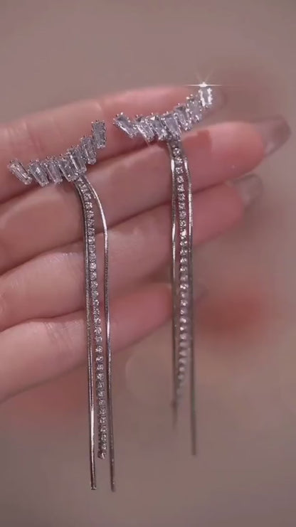 SILVER  ZIRCONIA STUDDED 2 IN 1 EARRINGS