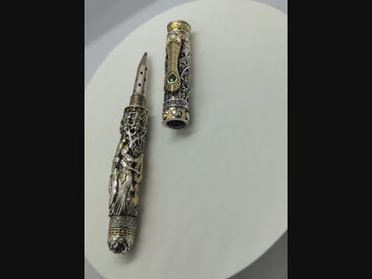 Silver Radha Krishna Antique Nakash Pen