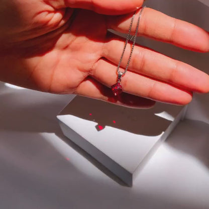 Red Silver Crimson Crystal Pendant with Box Chain