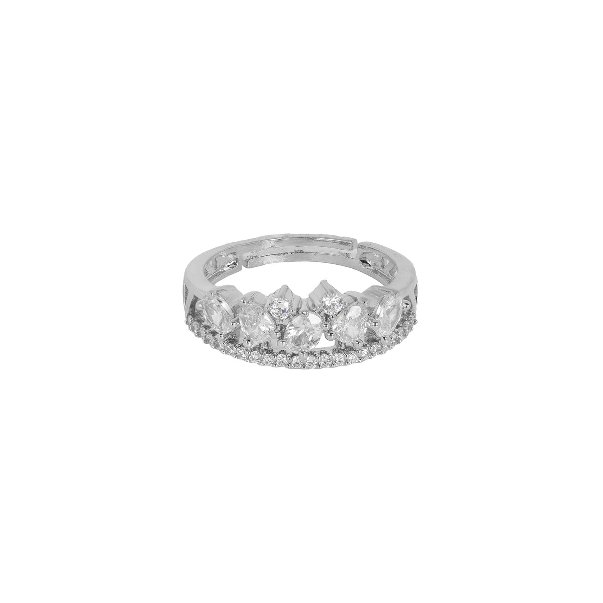 925 Silver Ring with a Luxurious Crown Setting and Oval Stones