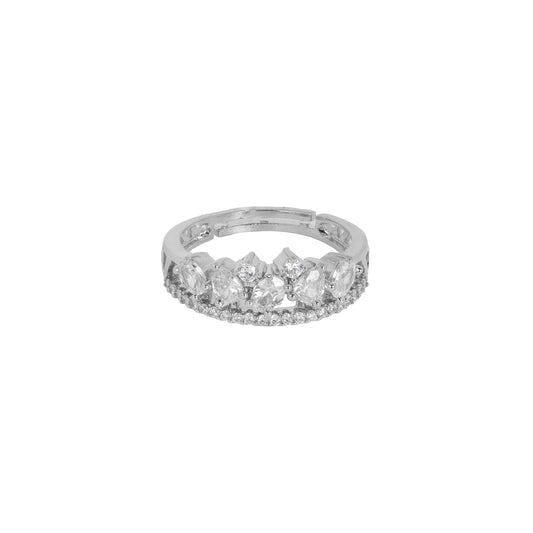 925 Silver Ring with a Luxurious Crown Setting and Oval Stones