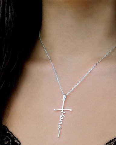 PERSONALISED FAITH AND NAME CROSS NECKLACE