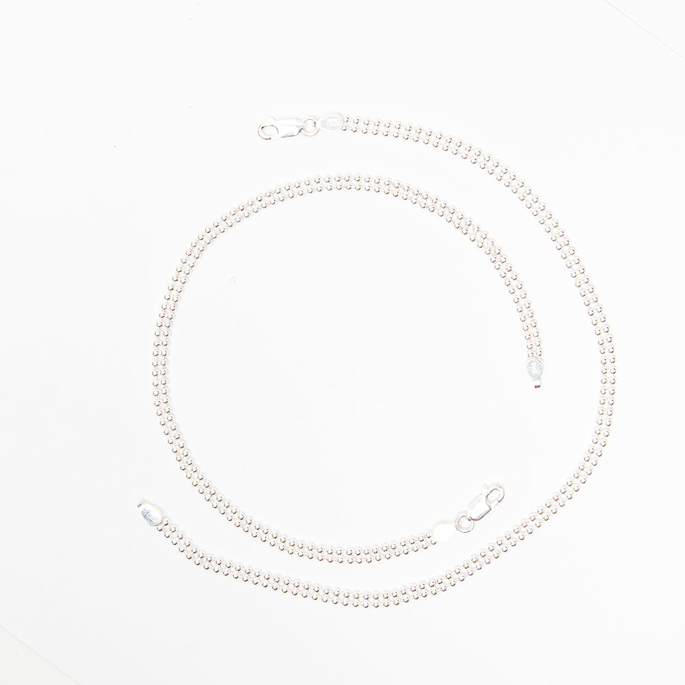 Silver Double Line Anklets