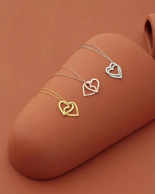 DOUBLE HEART COUPLE NAME ENGRAVED NECKLACE