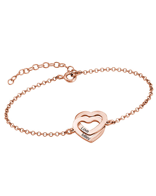 PERSONALISED TWIN HEART NAME ENGRAVED BRACELET