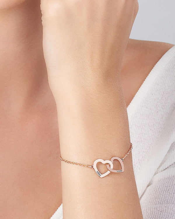 PERSONALISED TWIN HEART NAME ENGRAVED BRACELET