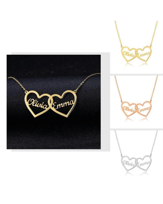 PERSONALISED DOUBLE HEART COUPLE NAME NECKLACE